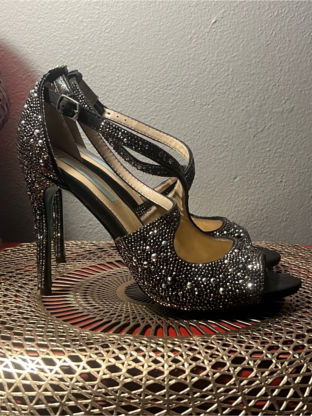 Betsey Johnson Black Crystal Embellished Strappy High Heel Sandal - Picture 3 of 10